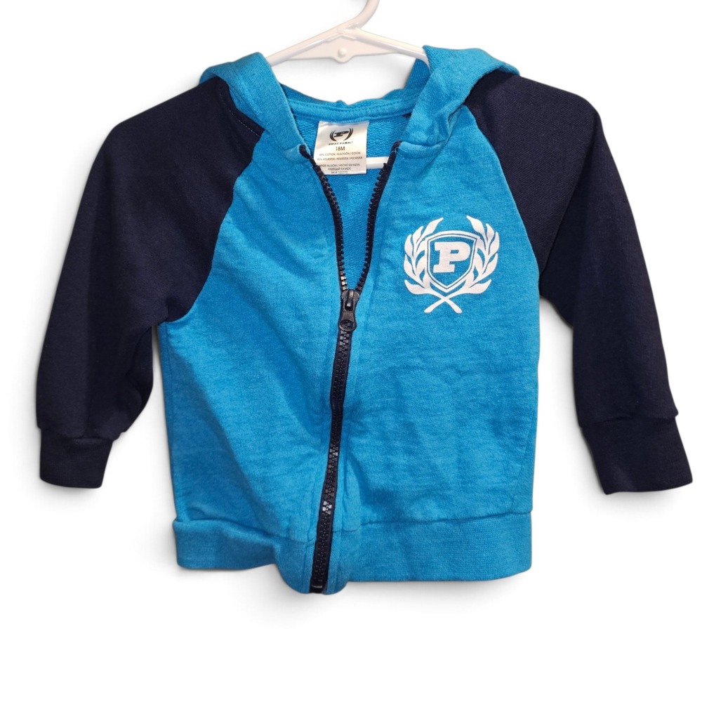 Phat Farm Zip Hoodie Boys 18M Blue Excellent Raglan Crest Logo Sweatshirt